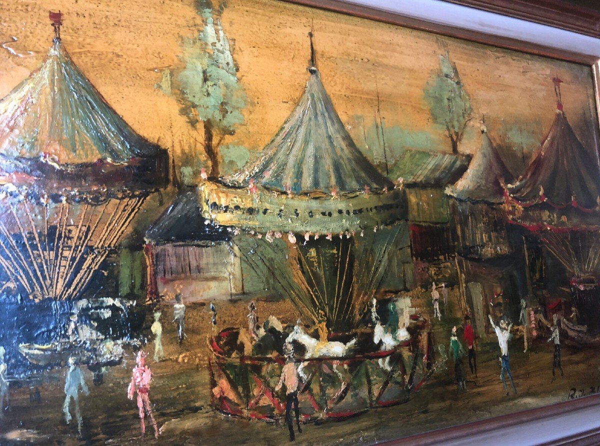 Bizet Jean (1922-2015) The Fairground - Oil On Panel Signed Lower Right-photo-3