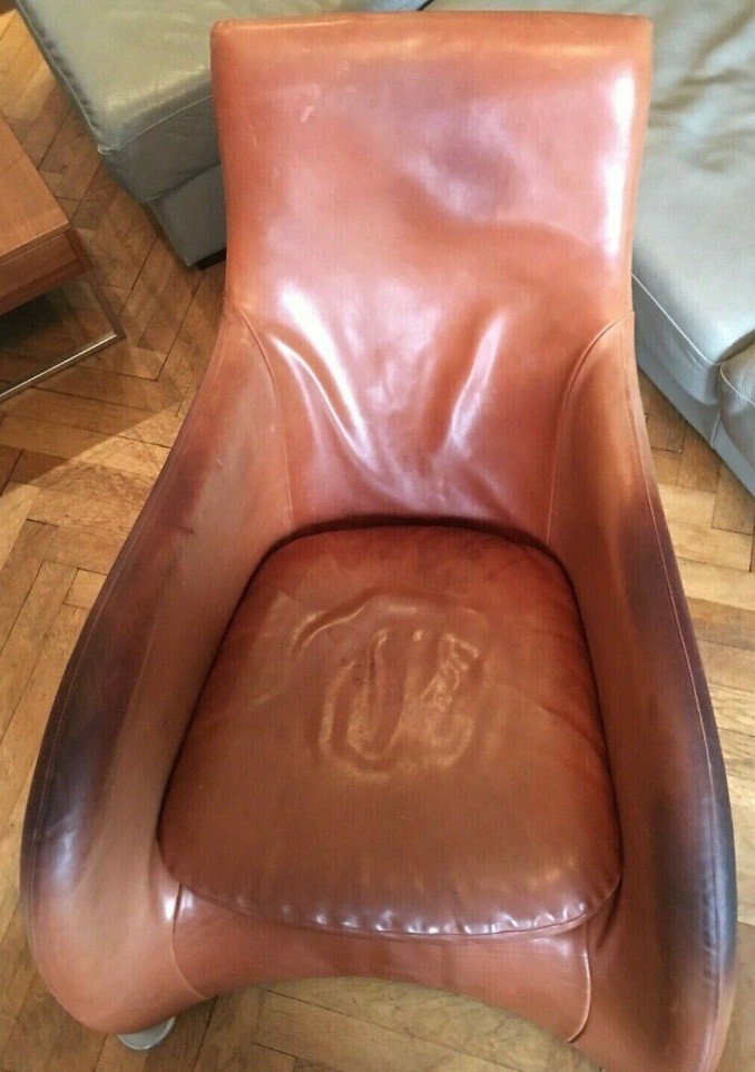 VAN DEN BERG & MONTIS    Fauteuil Loge, Lounge Chair Vintage En Cuir Patiné -photo-3