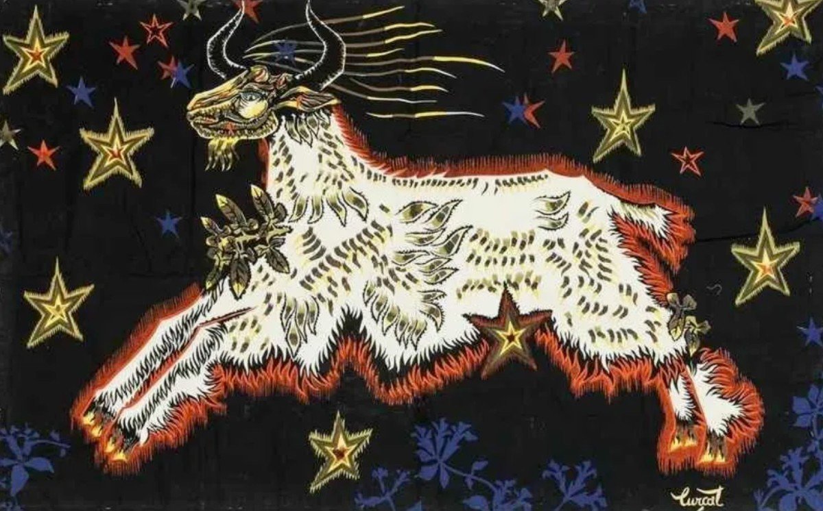 Lurcat Jean (1892-1966) The Goat With The Stars Print On Canvas Mounted On Wooden Frame