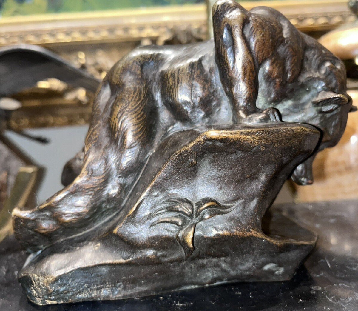 PAILLET Charles (1871-1937) Bronze Animalier Ours Et Lapin  Art Déco   Signé-photo-2