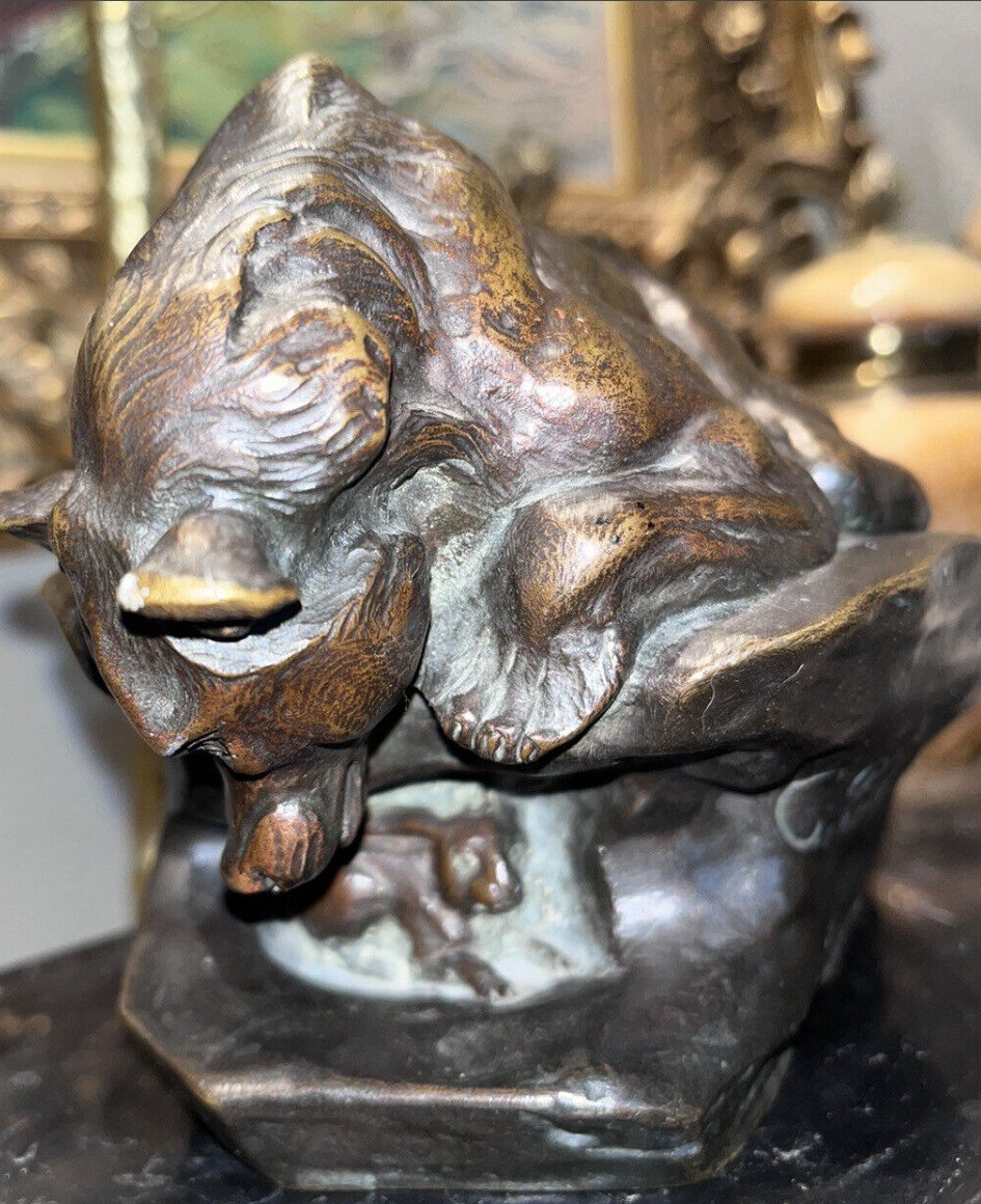 PAILLET Charles (1871-1937) Bronze Animalier Ours Et Lapin  Art Déco   Signé-photo-1