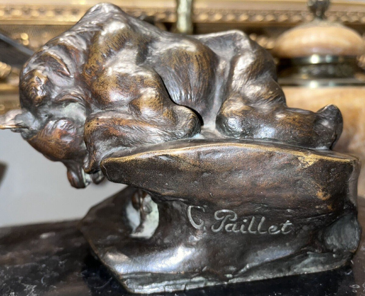 PAILLET Charles (1871-1937) Bronze Animalier Ours Et Lapin  Art Déco   Signé