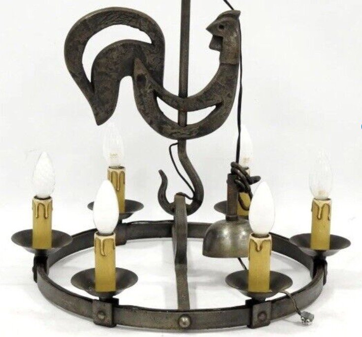 Artisans De Marolles Rooster Wrought Iron Chandelier And Sconces Set-photo-2