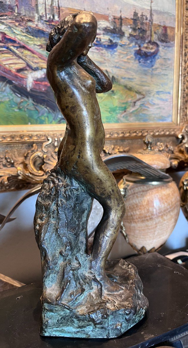 Laethier Georges (1875-1955) Bronze Sculpture With Double Patina "naiade" Signed-photo-3