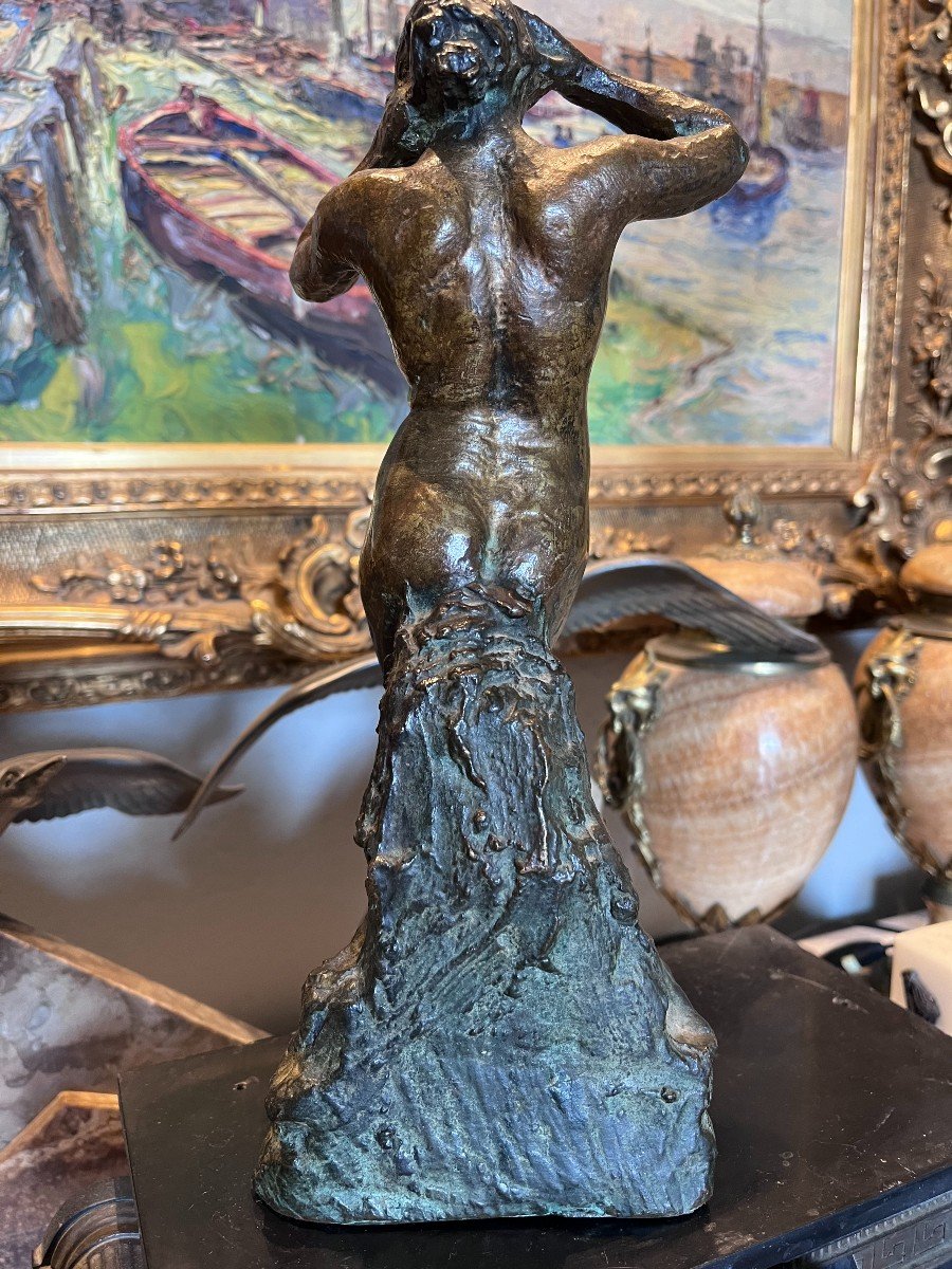 Laethier Georges (1875-1955) Bronze Sculpture With Double Patina "naiade" Signed-photo-3