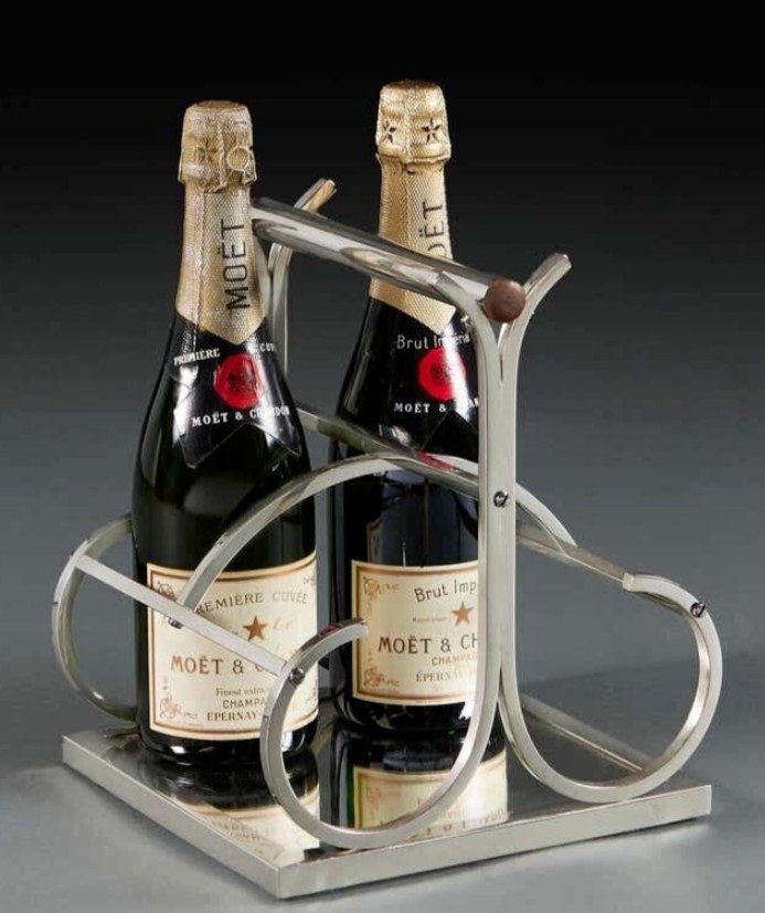 Adnet Jacques (1900-1984) Modernist Bottle Holder In Chromed Metal, Mirror And Rosewood-photo-4