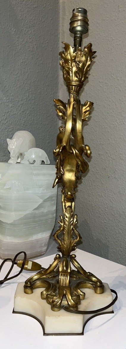 Ferville Suan (1847-1925) Art Nouveau Gilt Bronze Lamp Signed-photo-3