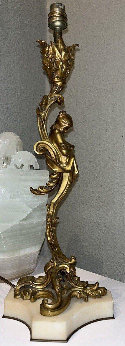 Ferville Suan (1847-1925) Art Nouveau Gilt Bronze Lamp Signed-photo-6