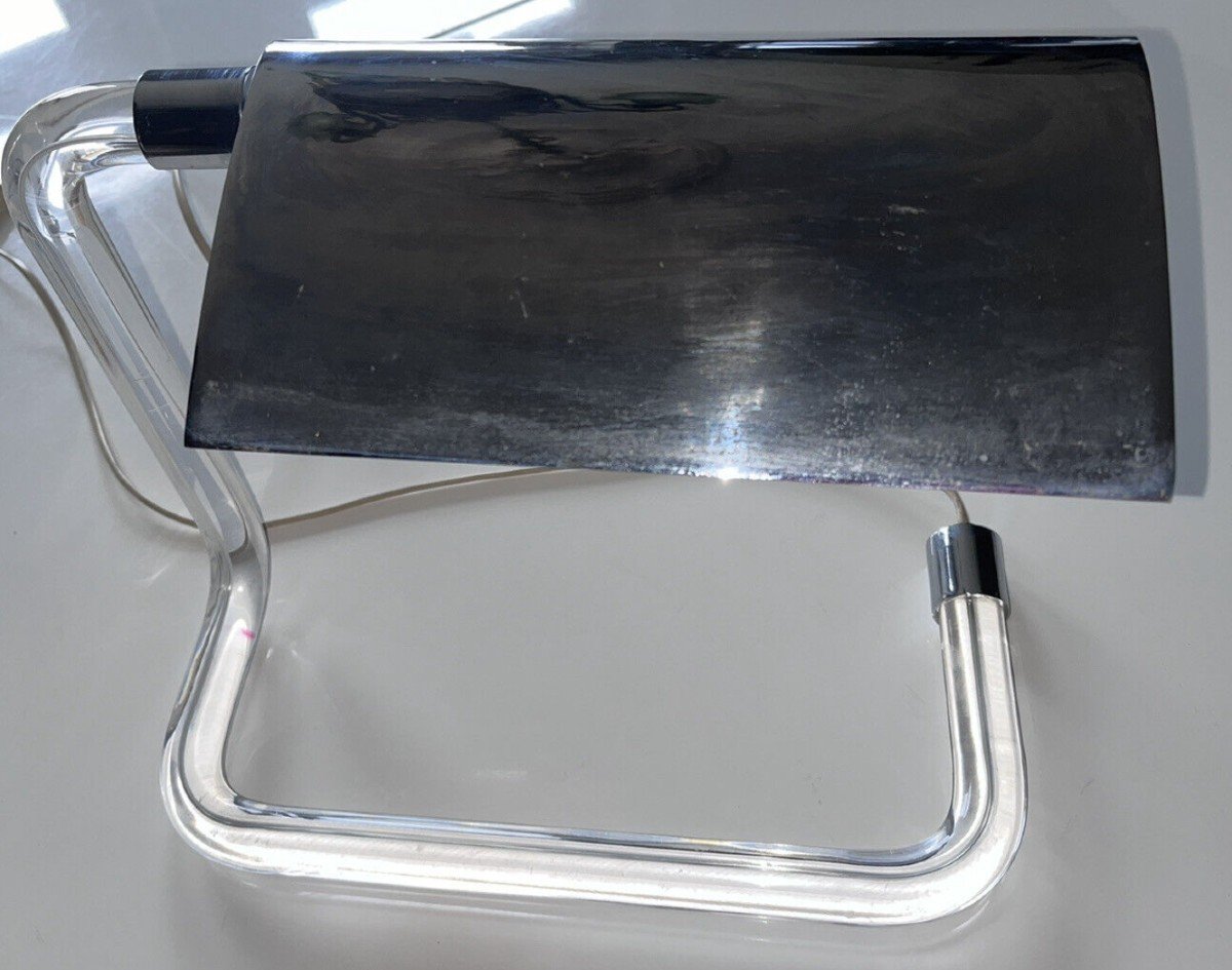 Knoll Editor And Hamburger Peter Designer Desk Lamp In Plexiglas And Chromed Metal-photo-3