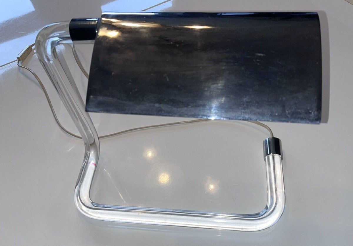 Knoll Editor And Hamburger Peter Designer Desk Lamp In Plexiglas And Chromed Metal