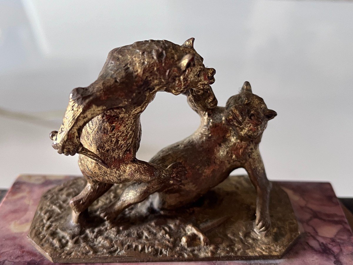 Fratin (1801-1864) & Dep Art Deco Clock In Bronze And Marble Bear Fight With Dagger-photo-3