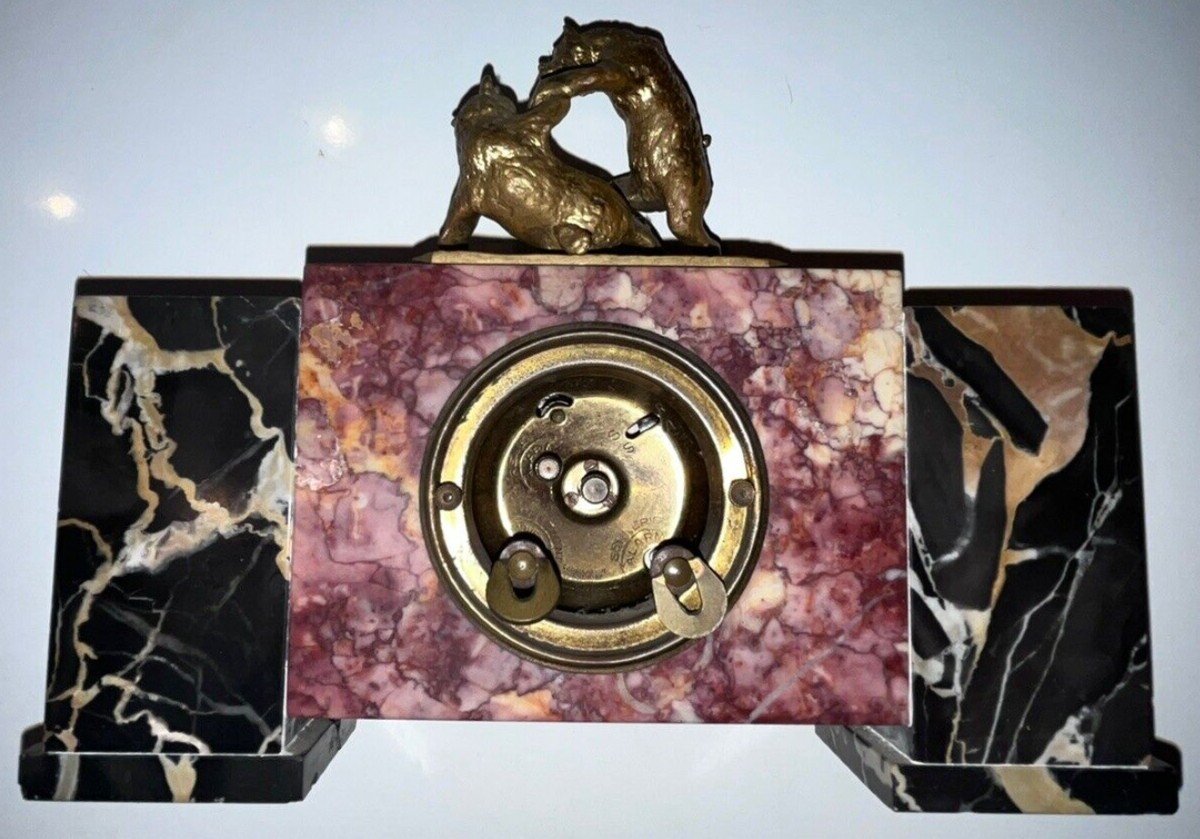 Fratin (1801-1864) & Dep Art Deco Clock In Bronze And Marble Bear Fight With Dagger-photo-7