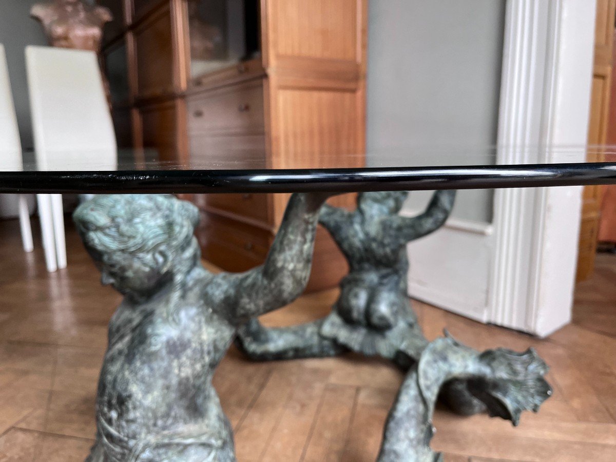 Table basse en bronze représentant deux tritons des bassins de Versailles-photo-2