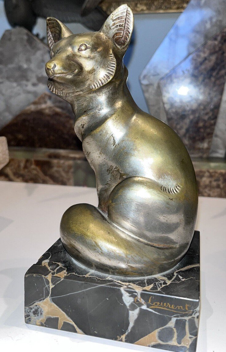 Gh Laurent (20th Century) Fennec Or Fox In Bronze On Marble Base Signed-photo-2
