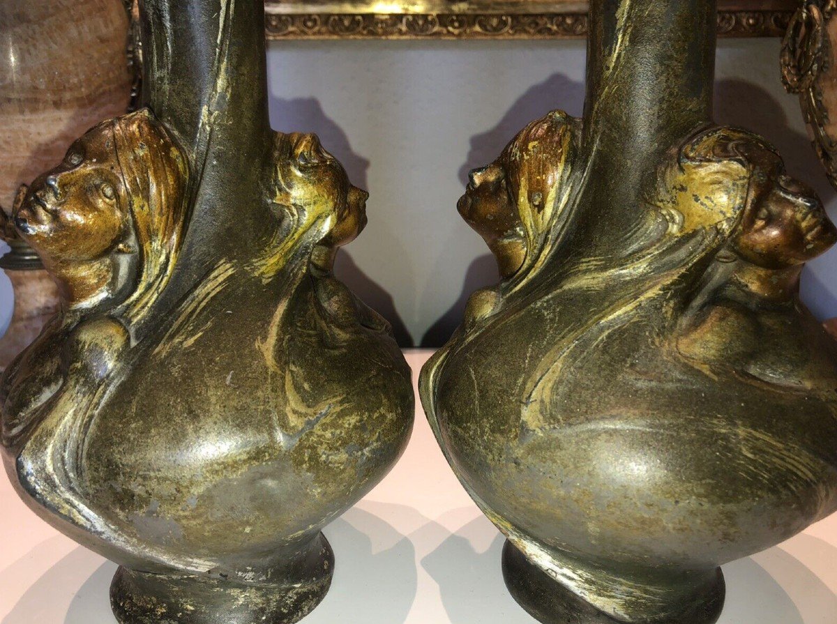 Sibeud Hélène (1900) Important Pair Of Vases Signed 2 Faces (rare) Art Nouveau-photo-8