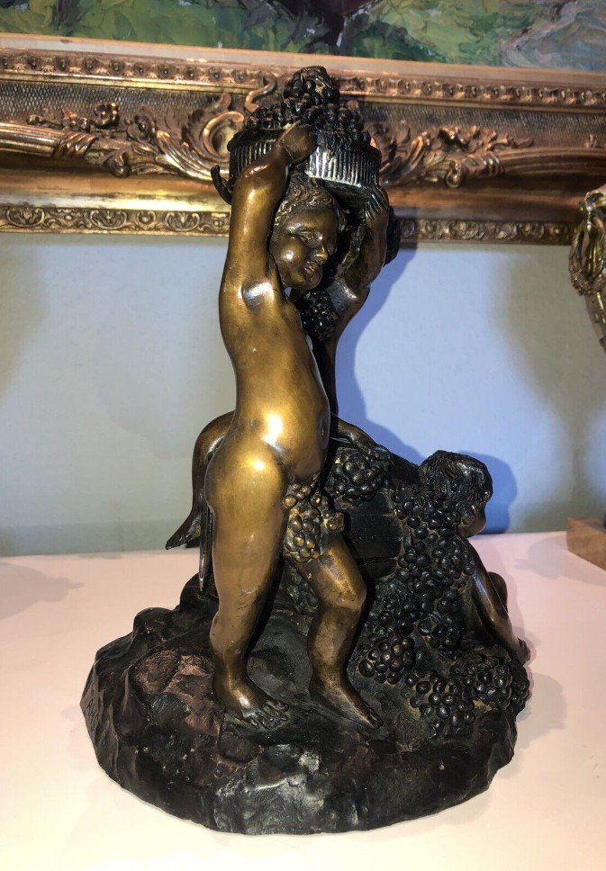 Bronze Group With Double Patina Decorated With A Bacchanal Signed Ahs-photo-3