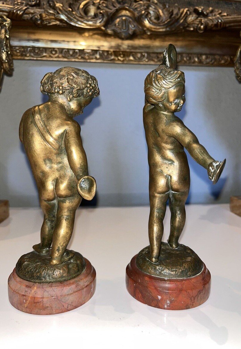 Clodion (1738-1814) Couple Of Musicians In Bronze On Marble Signed On The Base-photo-3