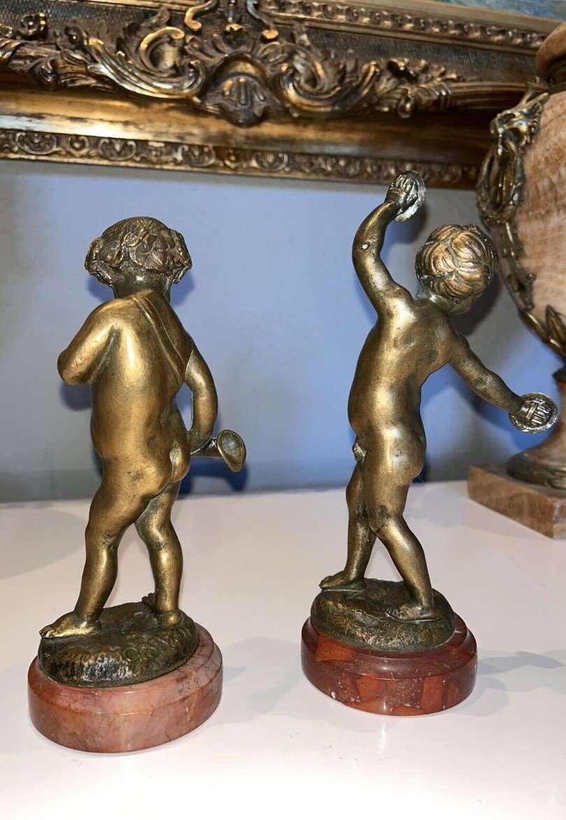 Clodion (1738-1814) Couple Of Musicians In Bronze On Marble Signed On The Base-photo-4