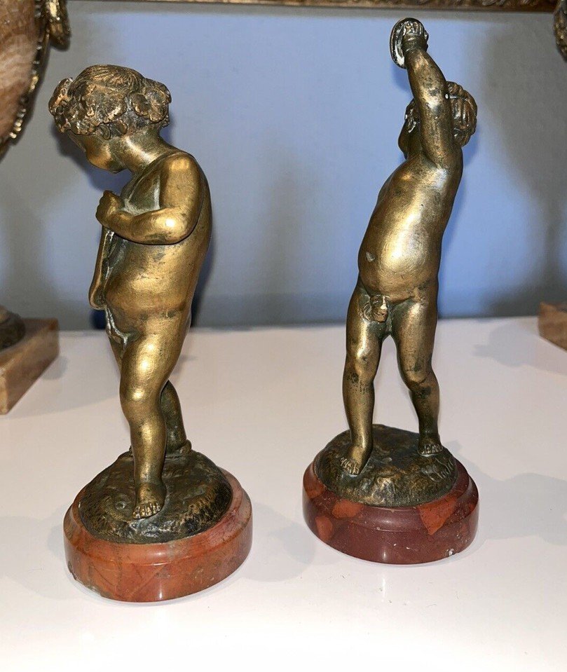 Clodion (1738-1814) Couple Of Musicians In Bronze On Marble Signed On The Base-photo-5