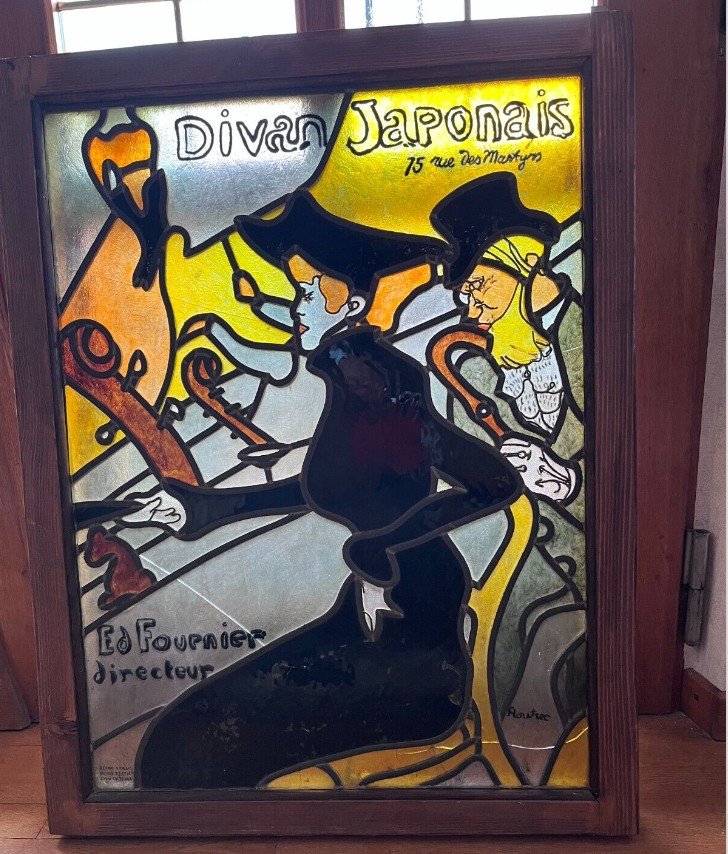 Toulouse Lautrec Large Art Nouveau Stained Glass Window The Japanese Divan H. 90 X L. 70 Cm