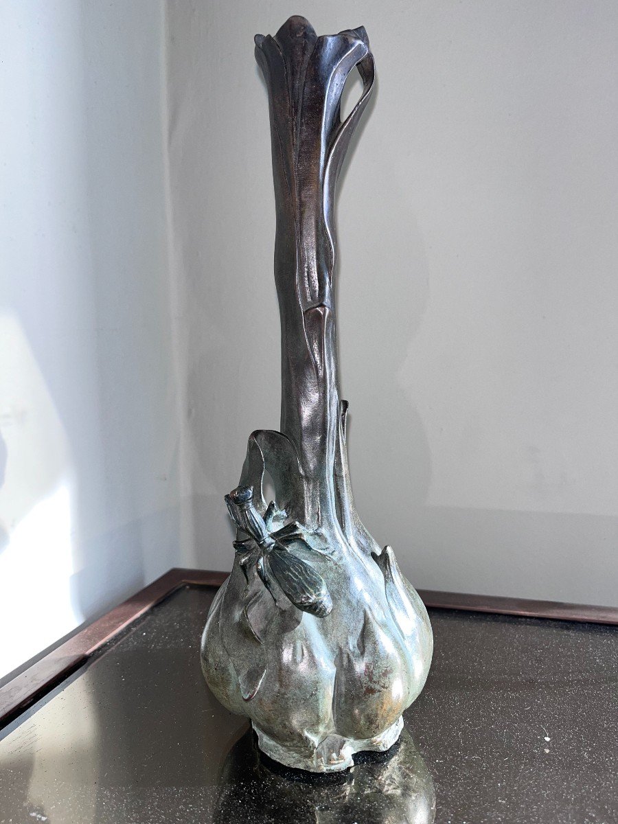 Louis-eugène Maurel (1880-1941) & Goldscheider Bronze Vase, Praying Mantis Signed-photo-3