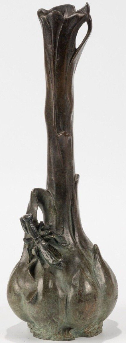 Louis-eugène Maurel (1880-1941) & Goldscheider Bronze Vase, Praying Mantis Signed