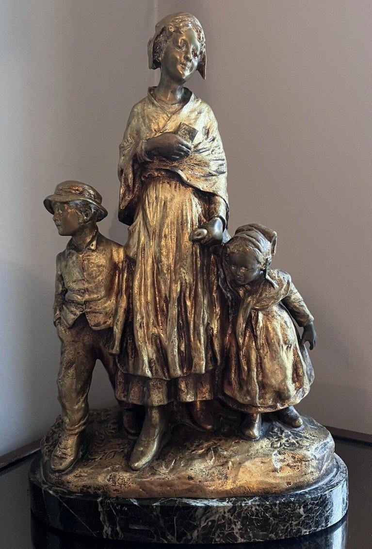 Joseph d'Aste (1881-1945) La Fête Au Village, Bronze Group With Golden Patina Signed-photo-2