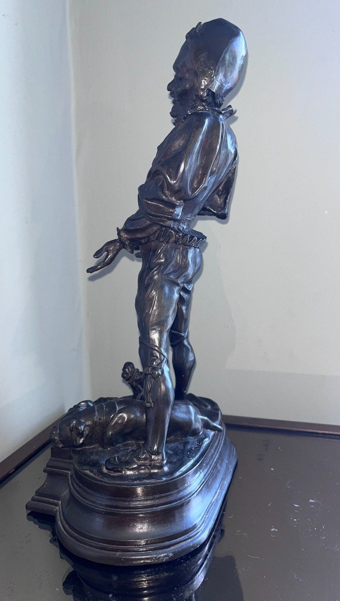 Alfred BARYE (1839-1882) Dresseur Au Chien Et Au Singe. Bronze Patiné Signé H38-photo-3