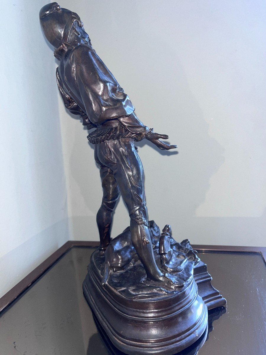 Alfred BARYE (1839-1882) Dresseur Au Chien Et Au Singe. Bronze Patiné Signé H38-photo-4