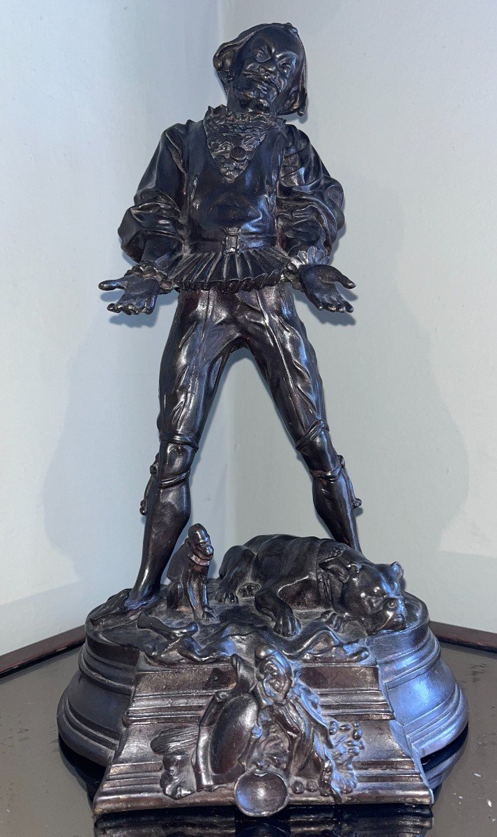 Alfred BARYE (1839-1882) Dresseur Au Chien Et Au Singe. Bronze Patiné Signé H38