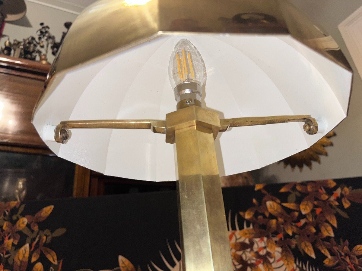 Morand Paris Modernist Gilded Brass Desk Big Lamp With Adjustable Hemispherical Bulb Cover-photo-2