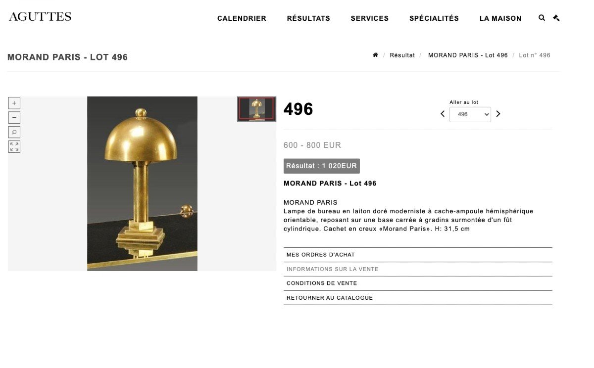 Morand Paris Modernist Gilded Brass Desk Big Lamp With Adjustable Hemispherical Bulb Cover-photo-8