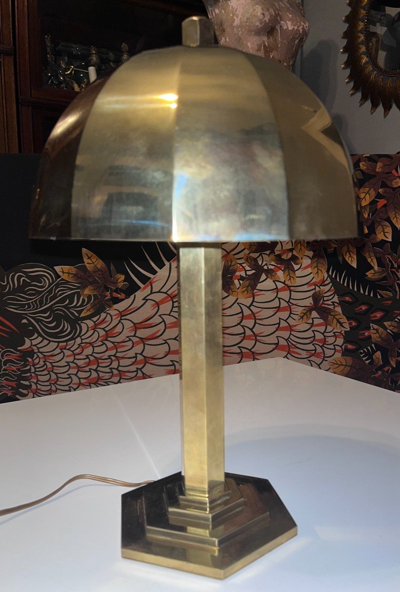 Morand Paris Modernist Gilded Brass Desk Big Lamp With Adjustable Hemispherical Bulb Cover