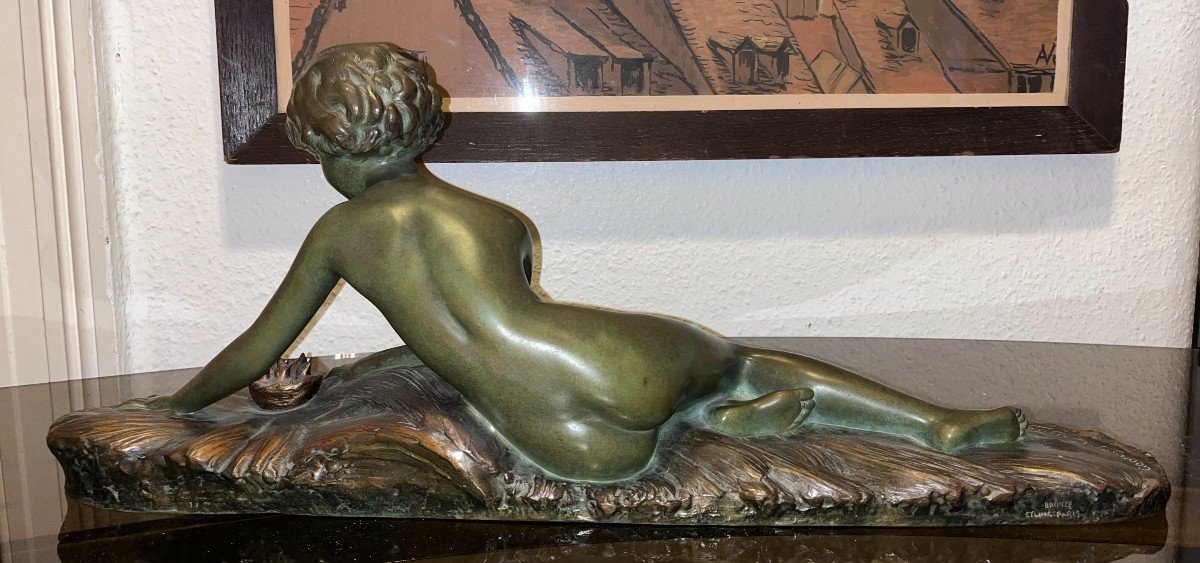 Georges COSTES (xxème) & ETLING Paris , Bronze Art Déco, Femme Allongée Au Nid  Longueur 70cm-photo-3