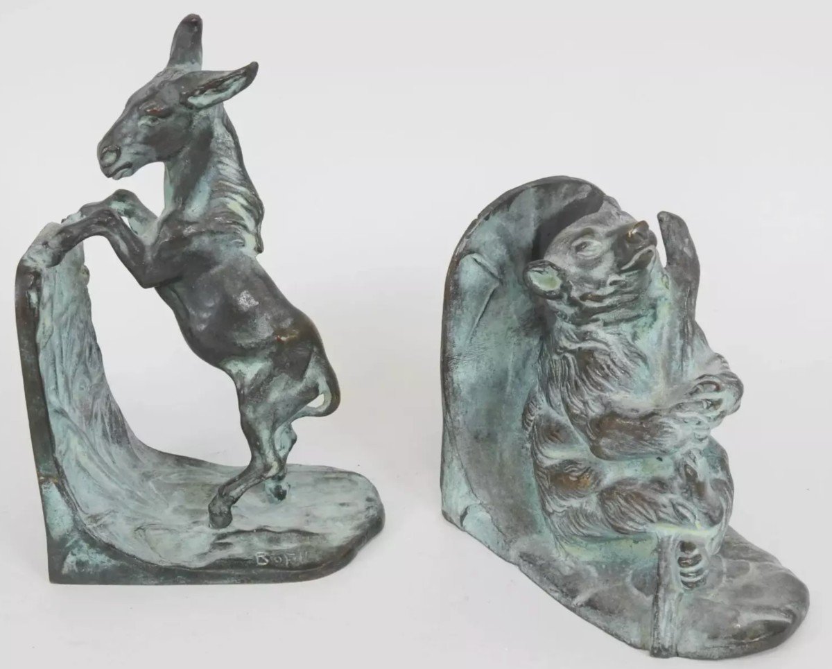 Bofill Antoine ( 1875-1939 ) Paire De Serre-livres Animaliers En Bronze Signés