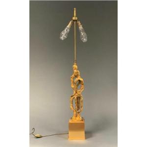 Papineau Philippe Gabriel (1950) Large Lamp In Gilt Bronze Signed And Numbered