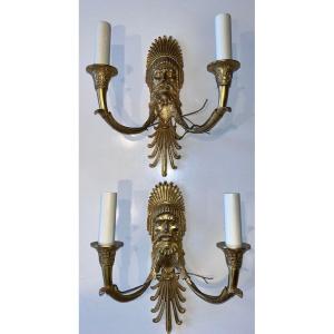 Ravrio Antoine André ( After ) Pair Of Gilt Bronze Sconces With Two Lights