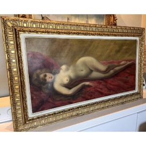 Cardinal Emile Valentin (1883-1958) "reclining Nude" Large Oil On Canvas Framed Signed