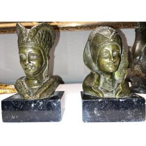 Garreau Georges Raoul (1885-1955) Pair Of Bronze Bookends With Green Patina Signed