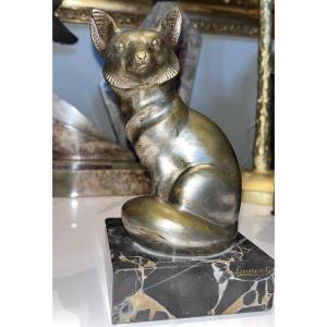 Gh Laurent (20th Century) Fennec Or Fox In Bronze On Marble Base Signed