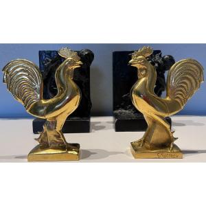 Georges Raoul Garreau (1885-1954) Pair Of Bookends In Gilt Bronze Signed