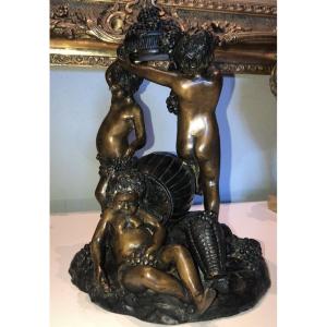 Bronze Group With Double Patina Decorated With A Bacchanal Signed Ahs