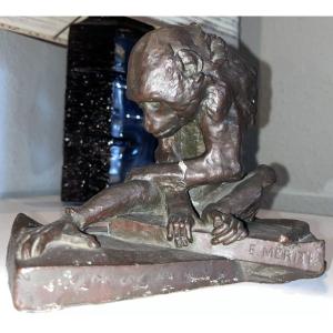 édouard Paul Mérite (1867 - 1941) "la Puce" Sculpture In Patinated Plaster Signed
