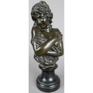Houdon Jean Antoine (1741-1828) Bust Of Young Girl In Bronze. Sign