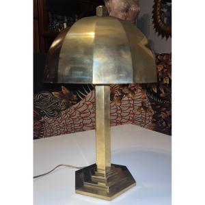 Morand Paris Modernist Gilded Brass Desk Big Lamp With Adjustable Hemispherical Bulb Cover