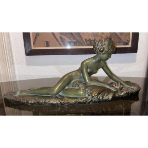 Georges COSTES (xxème) & ETLING Paris , Bronze Art Déco, Femme Allongée Au Nid  Longueur 70cm