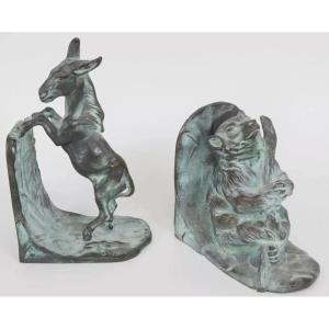 Bofill Antoine (1875-1939) Pair Of Signed Bronze Animal Bookends