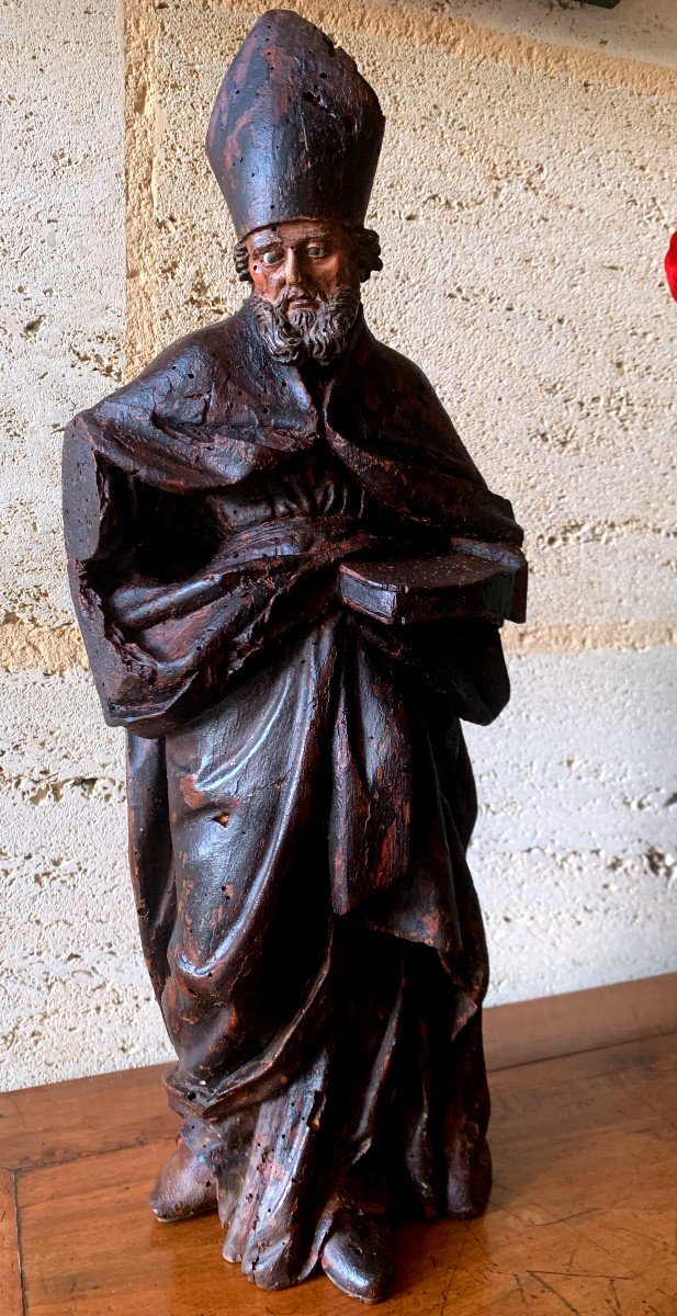 Polychrome Wood Sculpture - Height 44 Cm - Naples 17th-photo-4