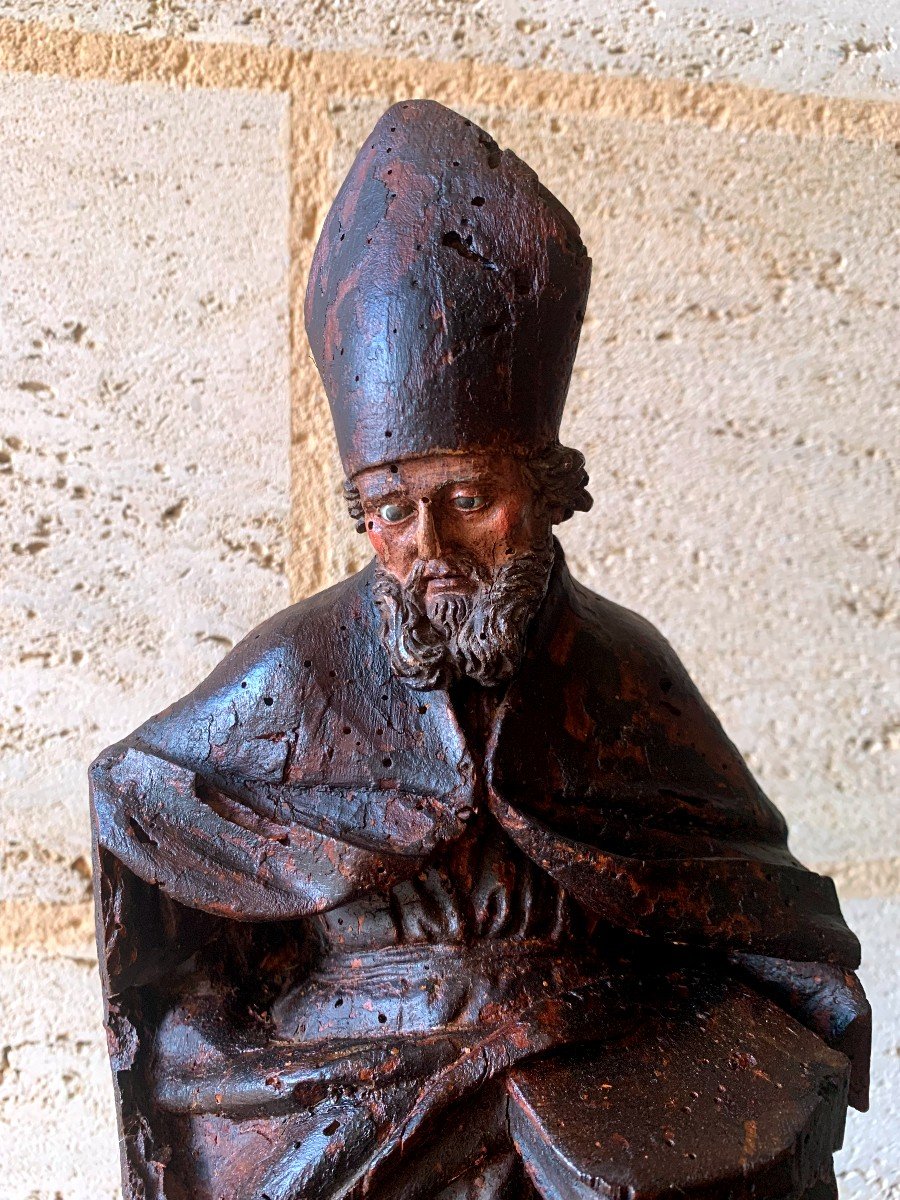 Polychrome Wood Sculpture - Height 44 Cm - Naples 17th-photo-3