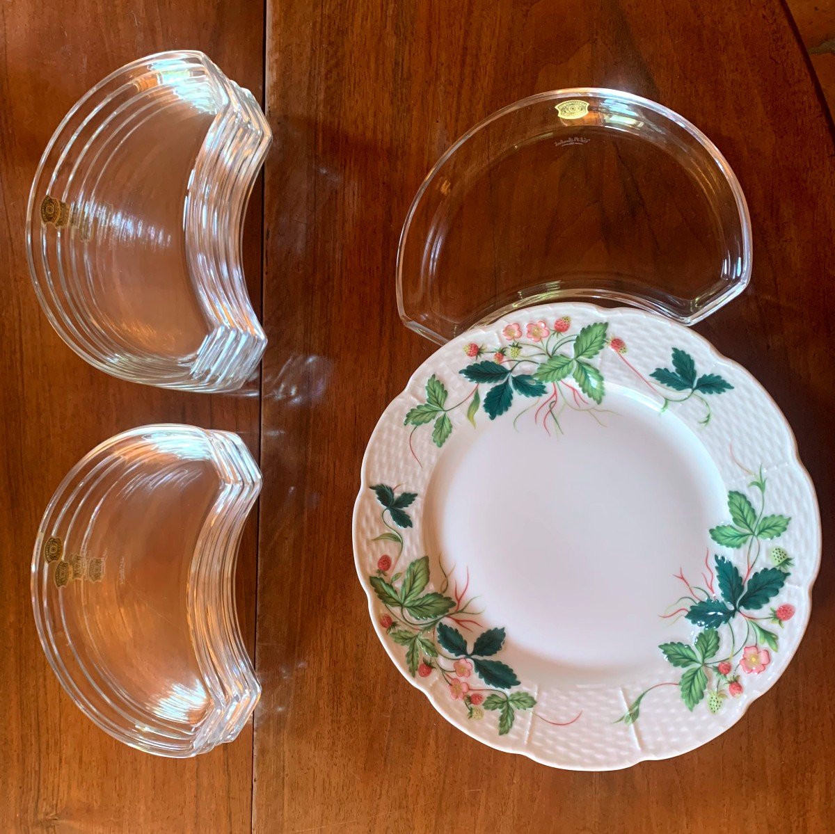 10 Val Saint-lambert Crystal Salad Plates "crescent" Shape-photo-1